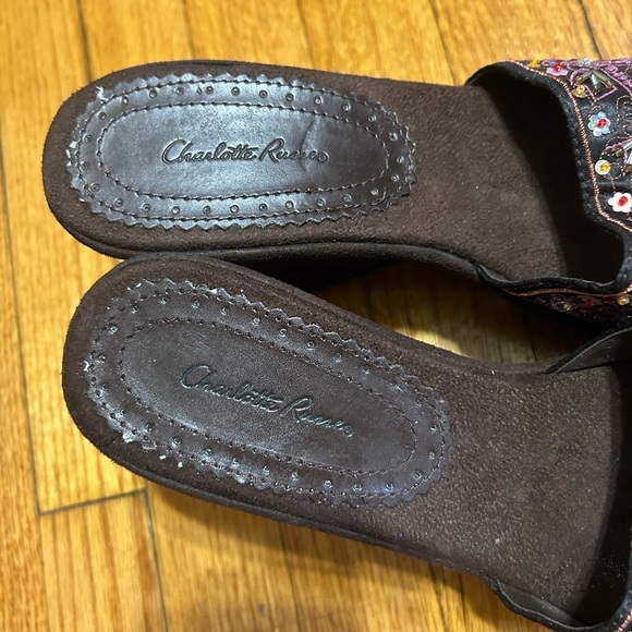 Vintage Y2k "charlotte Russe" Embroidered Embellished Sandals Wedges Size Size 9 - Picture 3 of 13